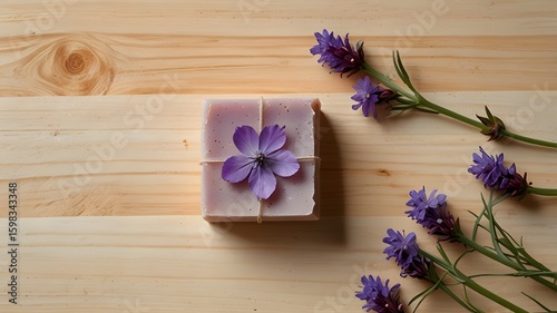 Wallpaper Mural Natural Soap Bar with Flowers on Wooden Background Torontodigital.ca