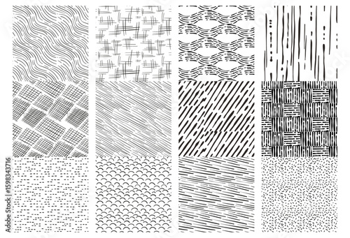 Hand-drawn Engraving Style Seamless Textures – Abstract Monochrome Line Patterns