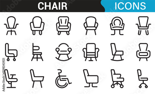 A variety of chair symbols for office, home, and mobility uses