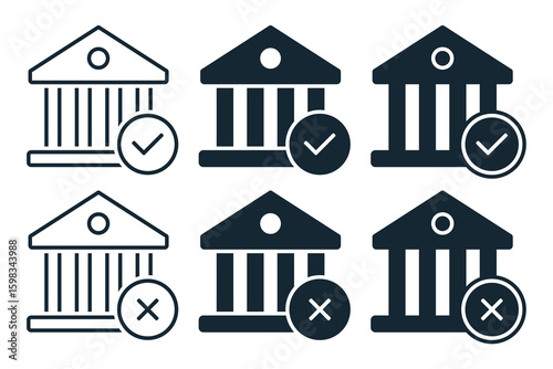 Bank icon with checklist and cross sign. Illustration vector