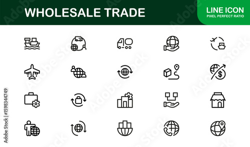 Wholesale Trade Business Supply Chain Distribution – Modern Professional Vector Line Icon Set, Minimal Scalable Symbols, Editable Stroke Assets
