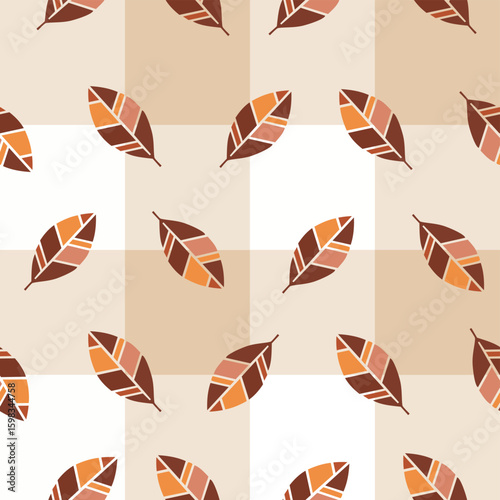 Modern seamless leaf pattern over four soft neutral backgrounds: cream, beige, off-white, and blush tones. Great for eco designs, fabrics, wrapping paper, and backgrounds.