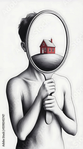 aceless man holding a mirror silhouette line art royalty free premium quality