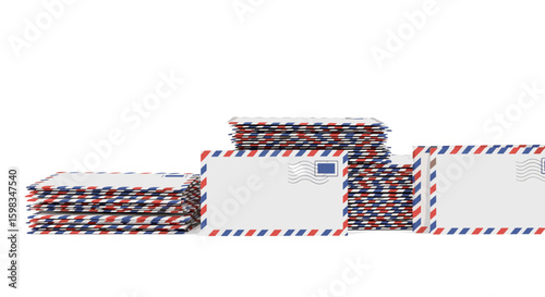 Stacks of airmail envelopes in flat style on white background