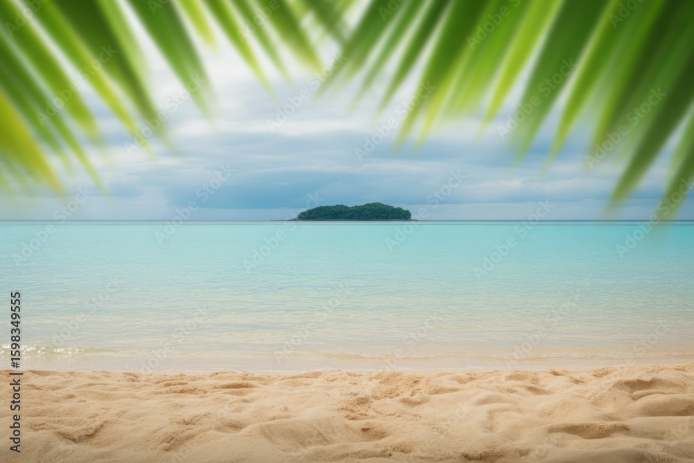 Fototapeta premium Tropical island ocean view with palm leaves beach sand