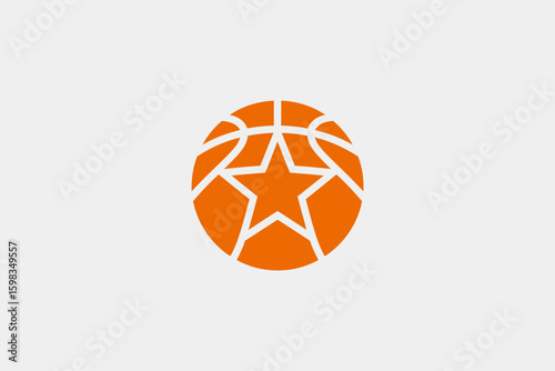 Orange Basketball with Star Logo Design Isolated on White Background Represents Sporting Excellence and Team Identity