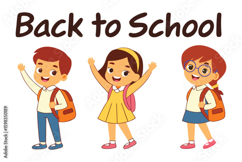 Back to School: Cheerful Students Returning to Learning: A vibrant illustration captures the joyful anticipation of children returning to school. Smiling and ready to learn.