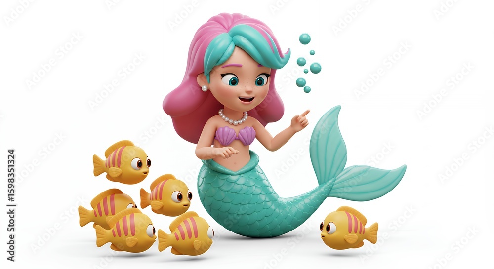 Naklejka premium Mermaid playful with fish