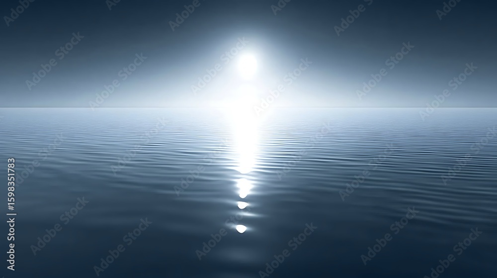 Obraz premium Calm water reflecting a bright light source.