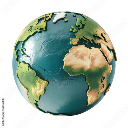 Stylized globe of earth with continents and oceans isolated on transparent background