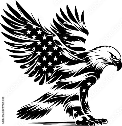 Majestic eagle vector with patriotic stars and stripes, symbolizing freedom, pride, and strength