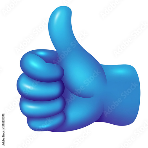 Blue thumbs up gesture isolated on transparent background