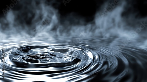 Water Ripple with Steam Effect in a Dark Background Environment