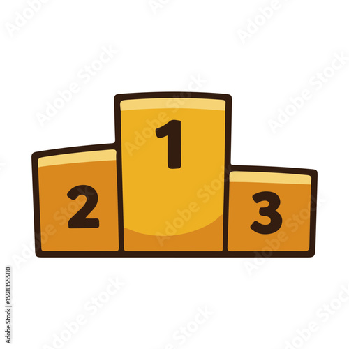 A cartoon illustration of a gold award podium with numbers indicating placement.