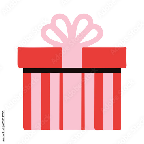 A vibrant red gift box with a pink ribbon and striped design, isolated on a white background.