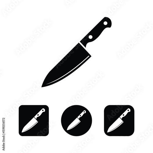 Black silhouette of a chef s knife with smaller knife icons