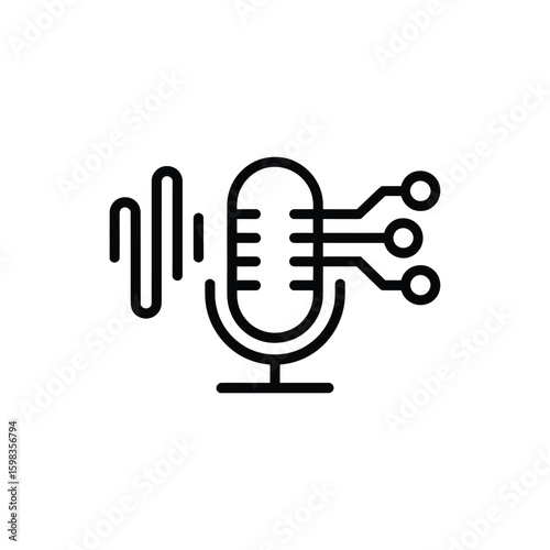 Modern microphone icon with sound wave and digital connections