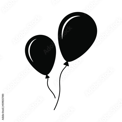 Two black balloons on white background simple illustration
