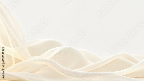 Elegant ivory fabric gracefully drapes and flows across the scene, creating a soft, textured, and inviting abstract backdrop