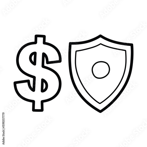 Dollar sign next to a shield symbol representing financial security and protection