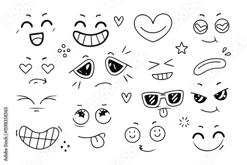 Expressive Emotions: An illustrative collection of emotive faces, each portraying a distinct emotion, with playful elements like hearts and stars that capture the human experience.
