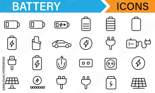 Battery icons representing electric cars, energy sources, and power tools