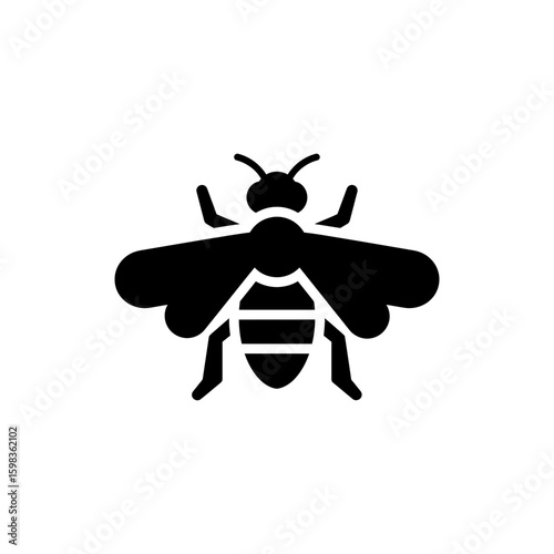 Black filled icon of a carpenter bee insect with broad body and buzzing wings