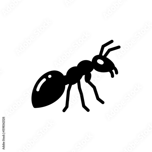 Black filled icon of Bullet Ant with large mandibles and segmented body