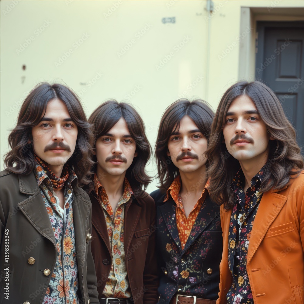 Obraz premium Vintage Style Group Portrait of Four Men with Long Hair and Mustaches