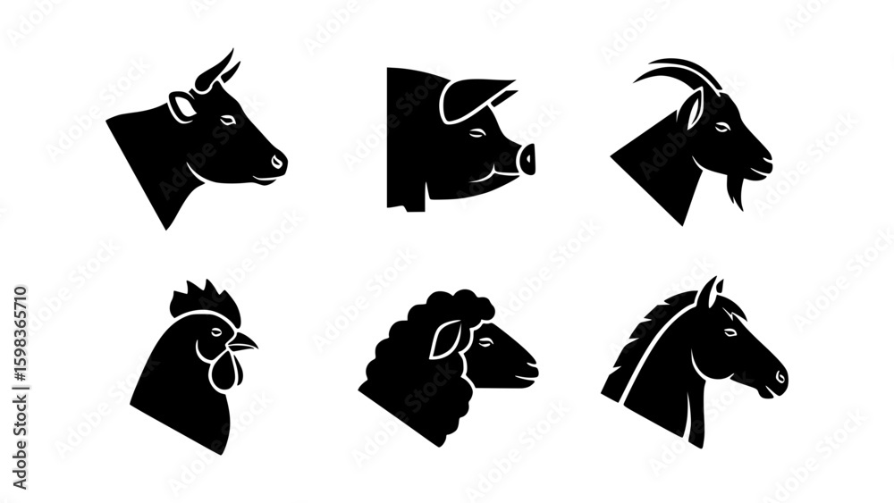 Obraz premium Silhouette images of farm animal heads in various shapes
