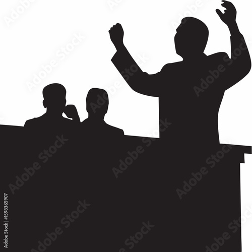 Silhouette of a speaker addressing an audience and spectators