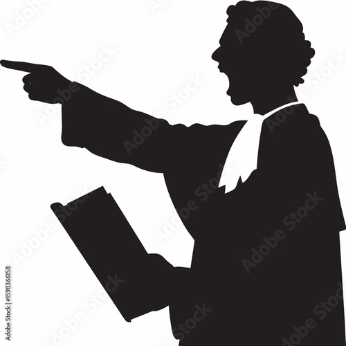 Silhouette of an attorney pointing with forceful gesture and authority