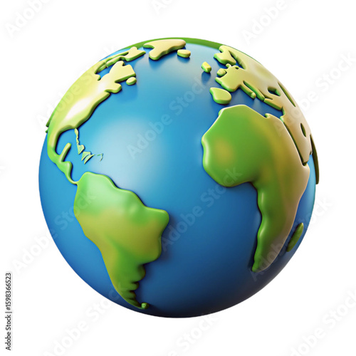 Planet Earth Plastic 3D Icon for Global World Map Geography and Environment Concept


