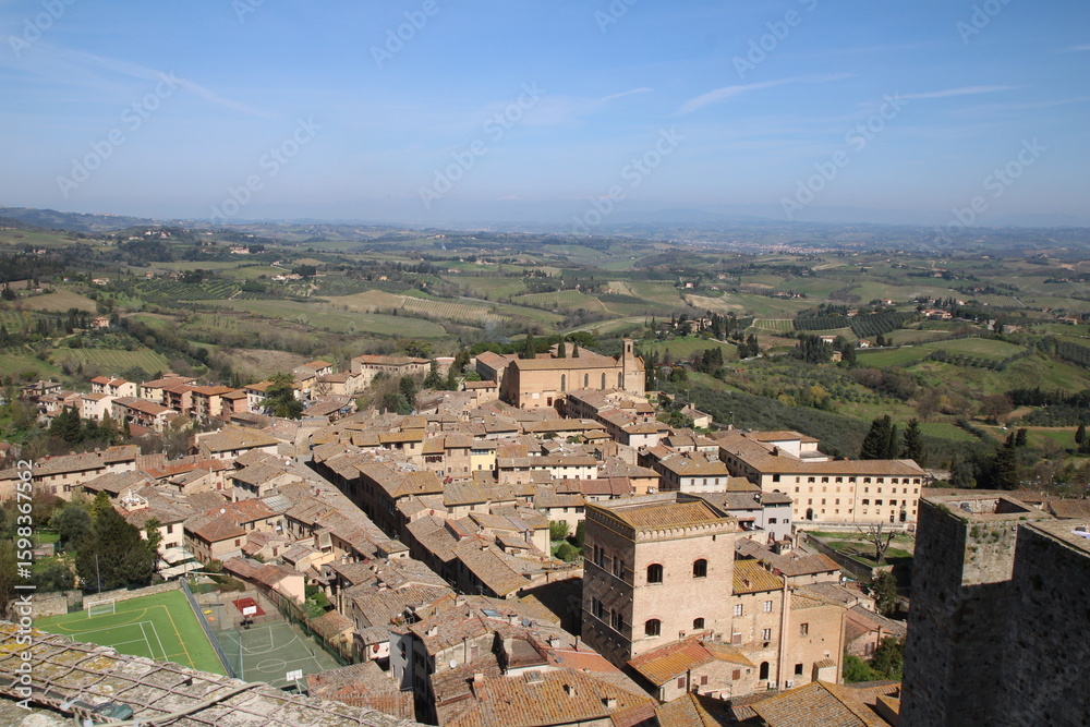 Naklejka premium Panoramic view of San Gimignano from the Torre Grossa tower, Italy.