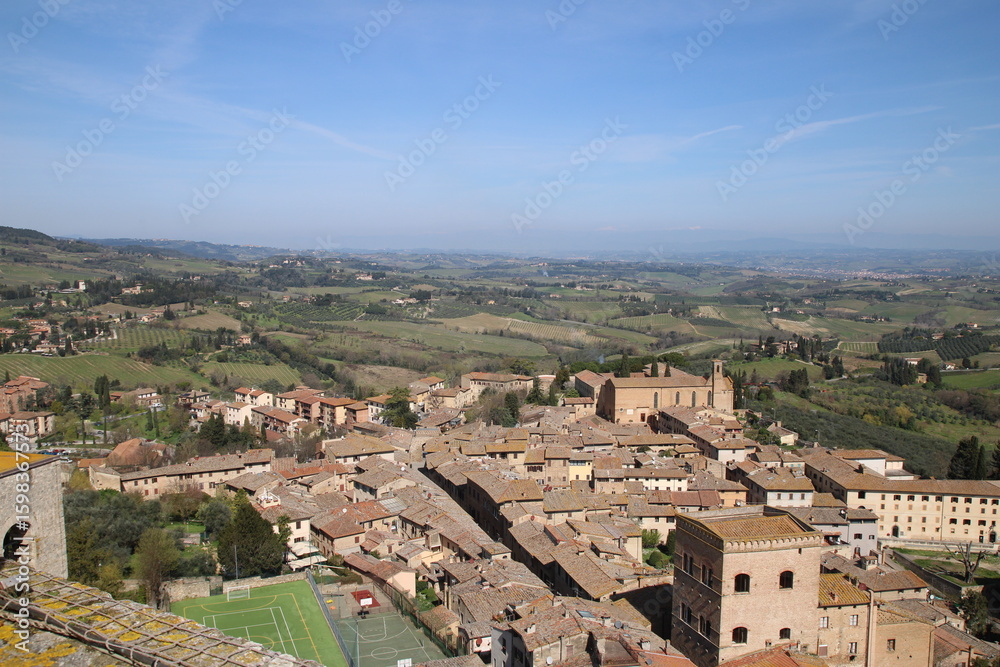 Naklejka premium Panoramic view of San Gimignano from the Torre Grossa tower, Italy.