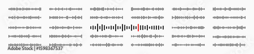 Fotografía Minimalist sound wave pattern with black and red waveform bars on a light background