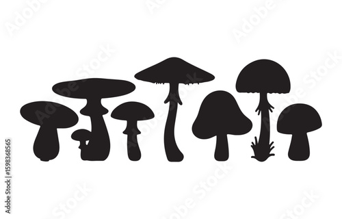 Set mushrooms silhouettes vector illustration on white background