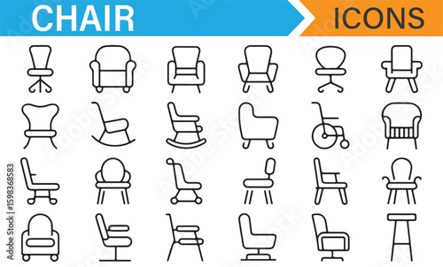 A modern collection of seating icons for digital and graphic design
