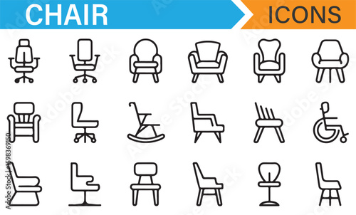 Set of vector chair icons for home furniture and office decor