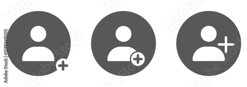 Add Friend Icon Set in Black and Blue Minimalist Style. Add user icon black and blue variations
