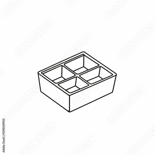 Food container with four compartments in simple outline design  