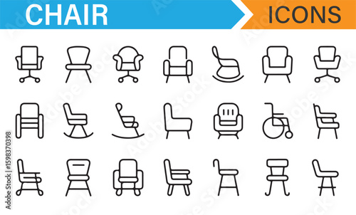 Set of office and lounge chair icons for modern and ergonomic furniture