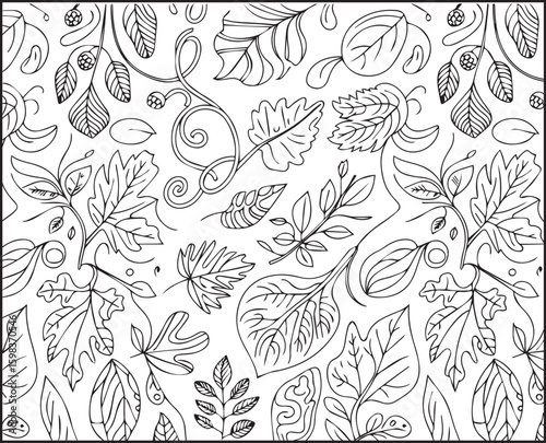 Beautiful flowers and leaves seamless pattern outline vector for coloring page and book design 