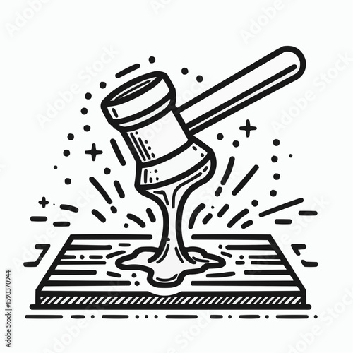 Oversized hammer striking a melted droplet in a dynamic illustration style