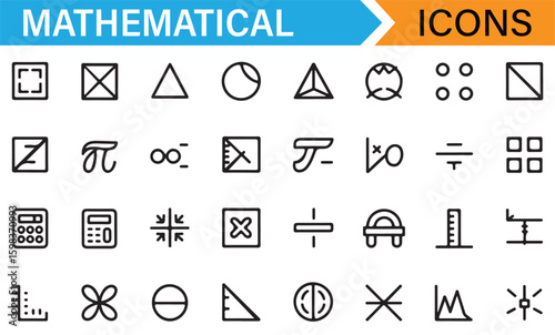 A collection of vector math icons for use in educational content and apps