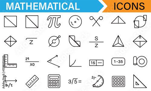 Set of icons representing different math functions, formulas, and shapes