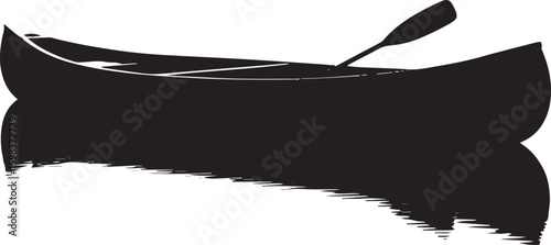 Stylized Black Canoe Silhouette with Paddle Illustration.