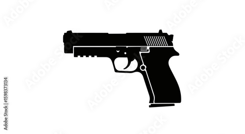 Silhouette of a handgun, detailed design, black on white background.