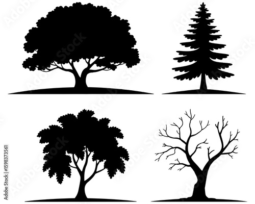 Four different types of tree silhouettes