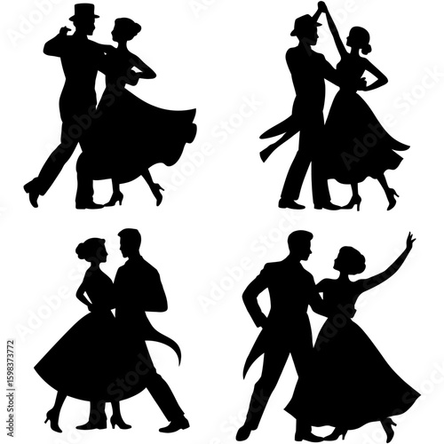 Silhouettes of couples in dance positions